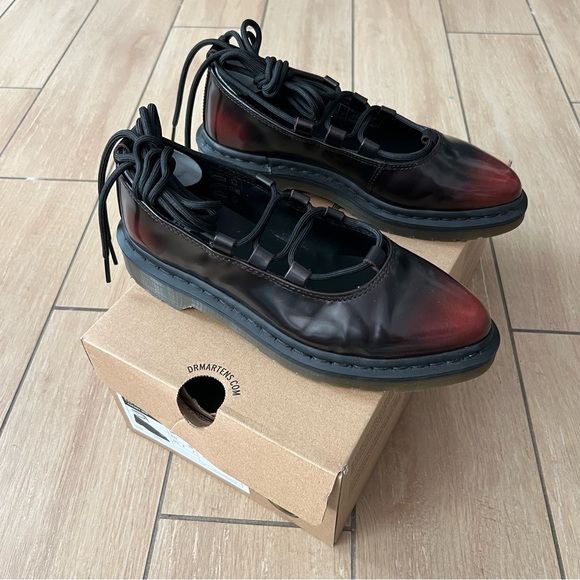 Dr. Martens Elphie ll Cherry Red Leather Flats - Picture 1 of 10